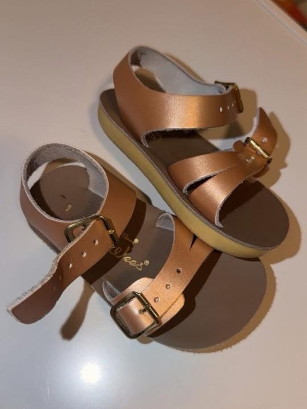 Girls Rose Gold Sun-San Sandal with Buckle Accent
